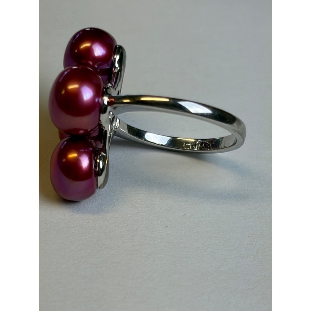 Honora Pearl Cluster Ring Size 7 Red Pink Sterling Silver 925 Statement Cocktail - Picture 5 of 10